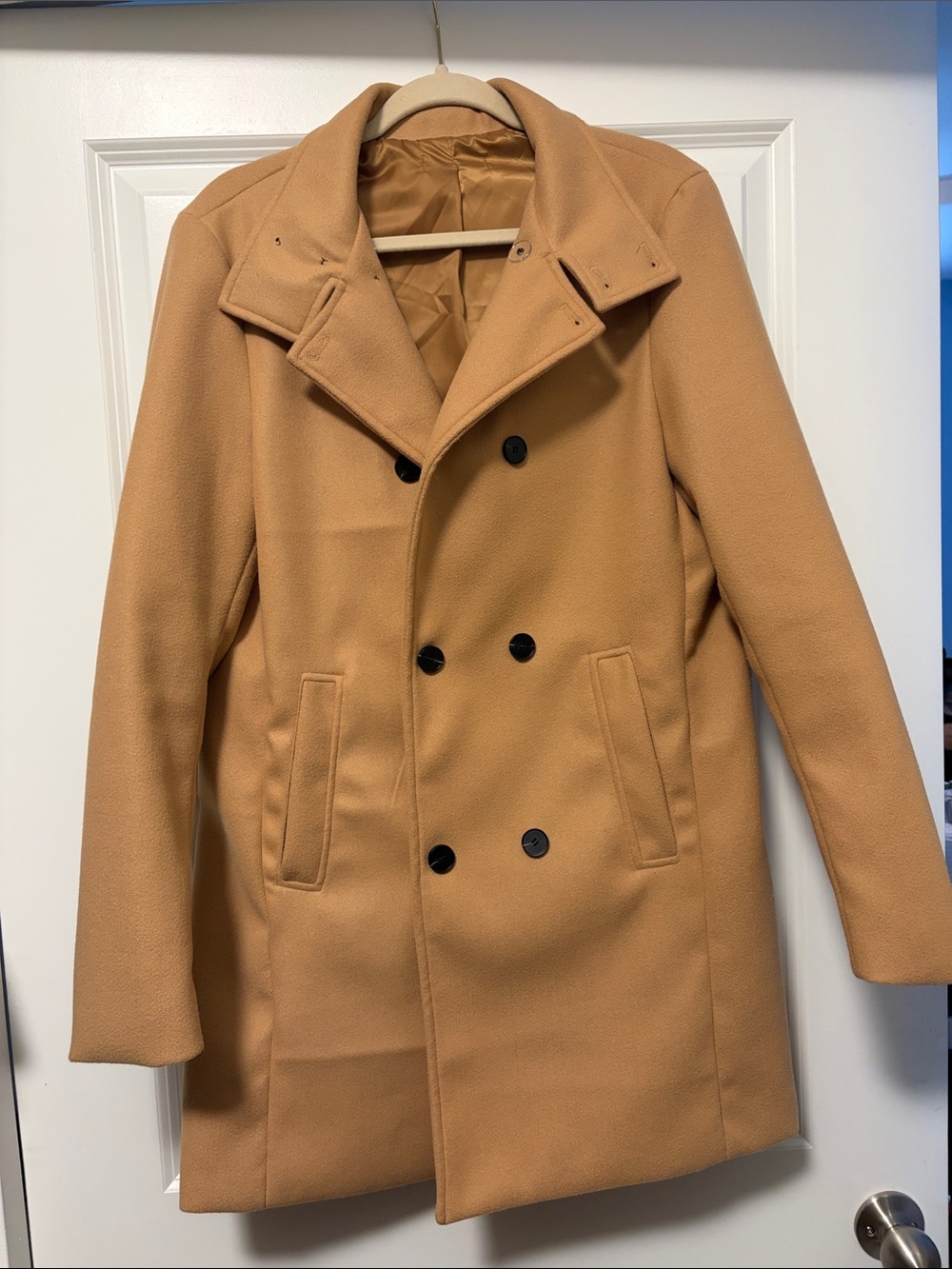 Men's Camel Double-Breasted Wool Blend Coat
